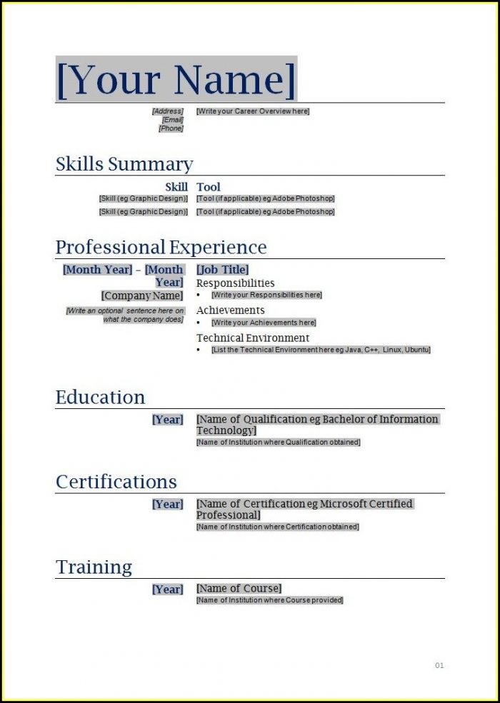 Blank Resume Template In Word Blank Resume Template In Word