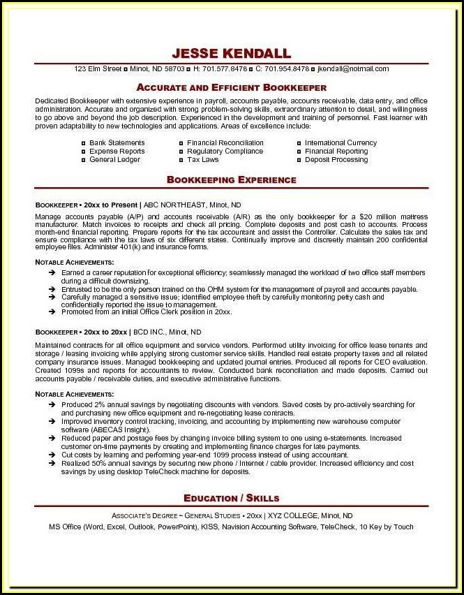 Bookkeeping Resume Templates Free Bookkeeping Resume Templates Free