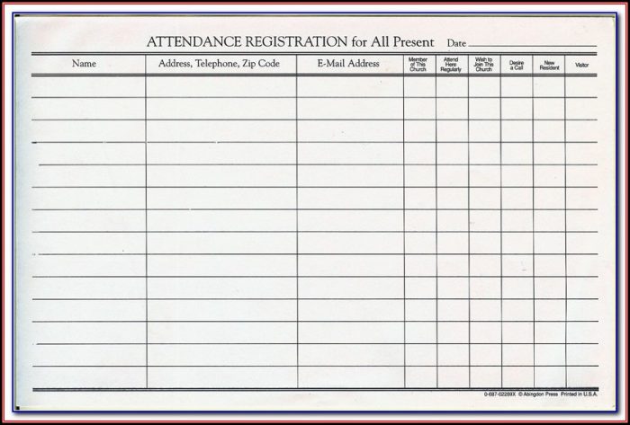 Church Attendance Form Template Church Attendance Form Template