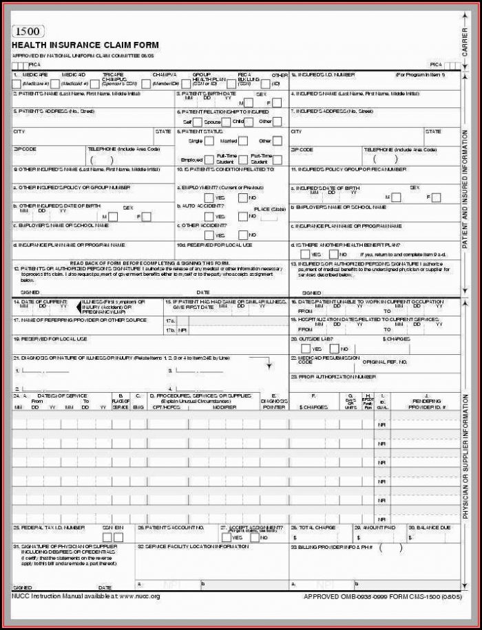 Cms 1500 Claim Form Template Download Cms 1500 Claim Form Template Download