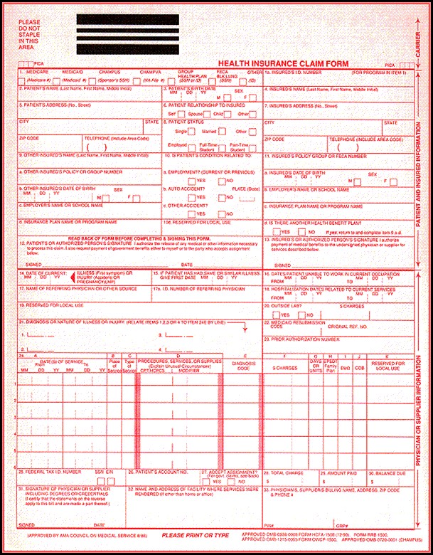Cms 1500 Claim Form Template Cms 1500 Claim Form Template
