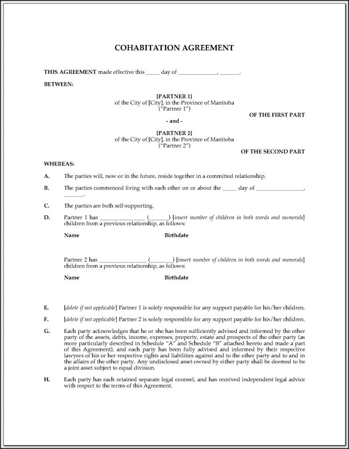 Cohabitation Agreement Form Texas Cohabitation Agreement Form Texas