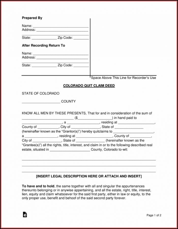 claim deed colorado form quit paso el county