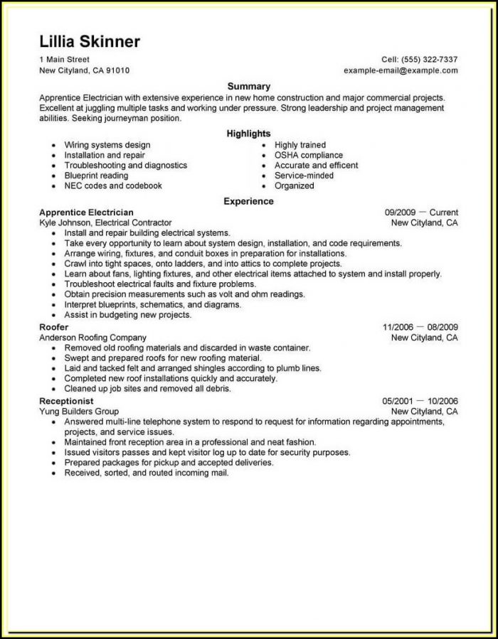 Construction Electrician Resume Templates Construction Electrician Resume Templates