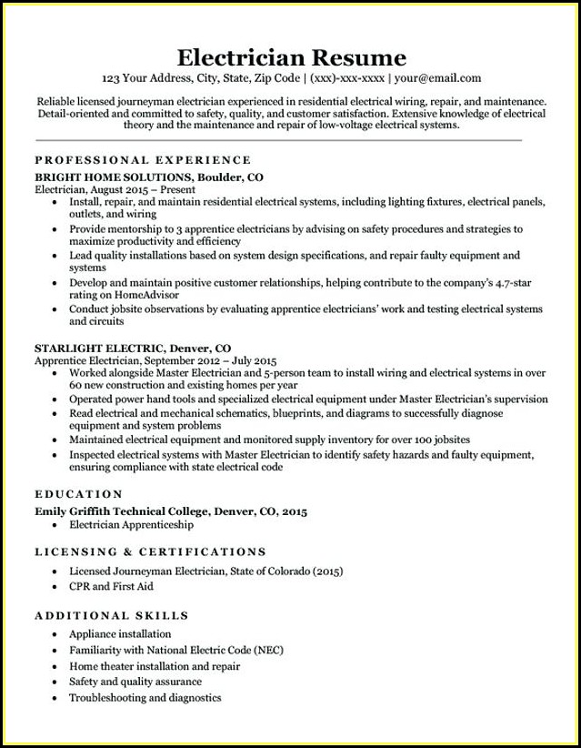 Electrician Apprenticeship Resume Templates Electrician Apprenticeship Resume Templates