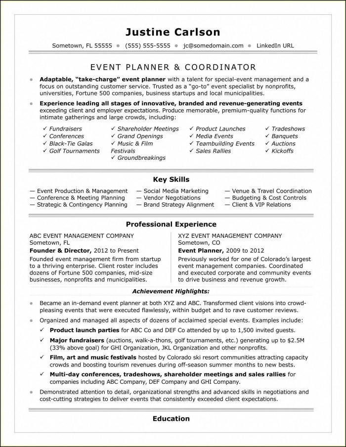 Event Planner Resume Template Event Planner Resume Template
