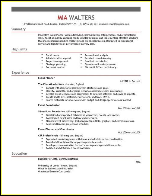 Event Planning Cv Template Event Planning Cv Template