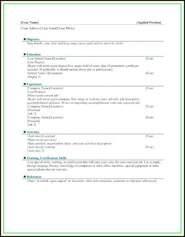 Free Blank Resumes To Print Free Blank Resumes To Print