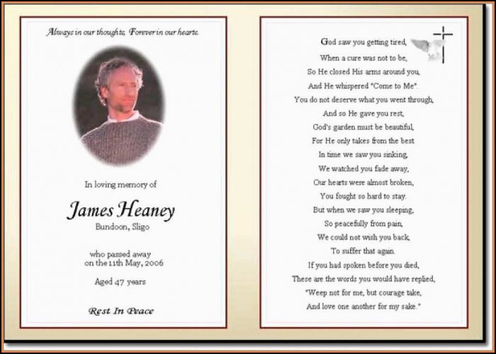 Free Printable Funeral Prayer Card Template Free Printable Funeral Prayer Card Template