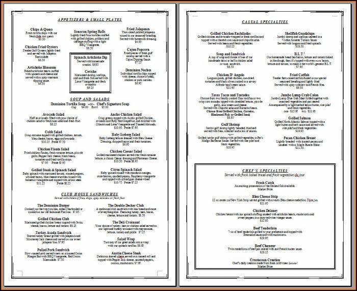 Free Printable Restaurant Menu Template Free Printable Restaurant Menu Template