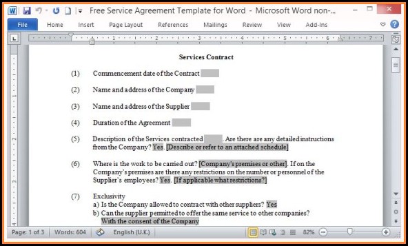Free Service Agreement Template Word Free Service Agreement Template Word