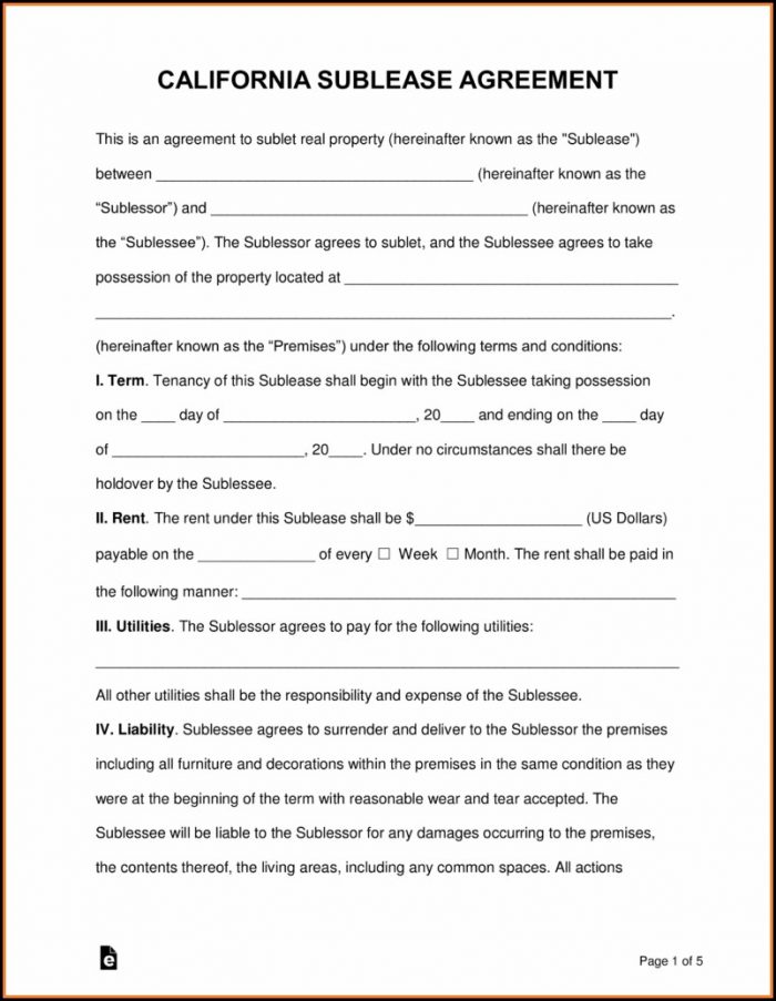 Free Sublease Agreement Template California Free Sublease Agreement Template California