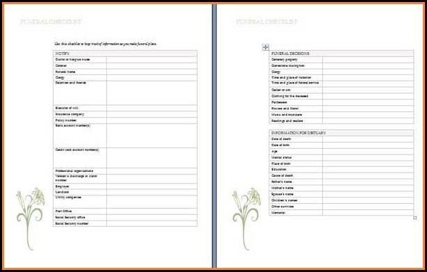 Funeral Planning Checklist Template Funeral Planning Checklist Template