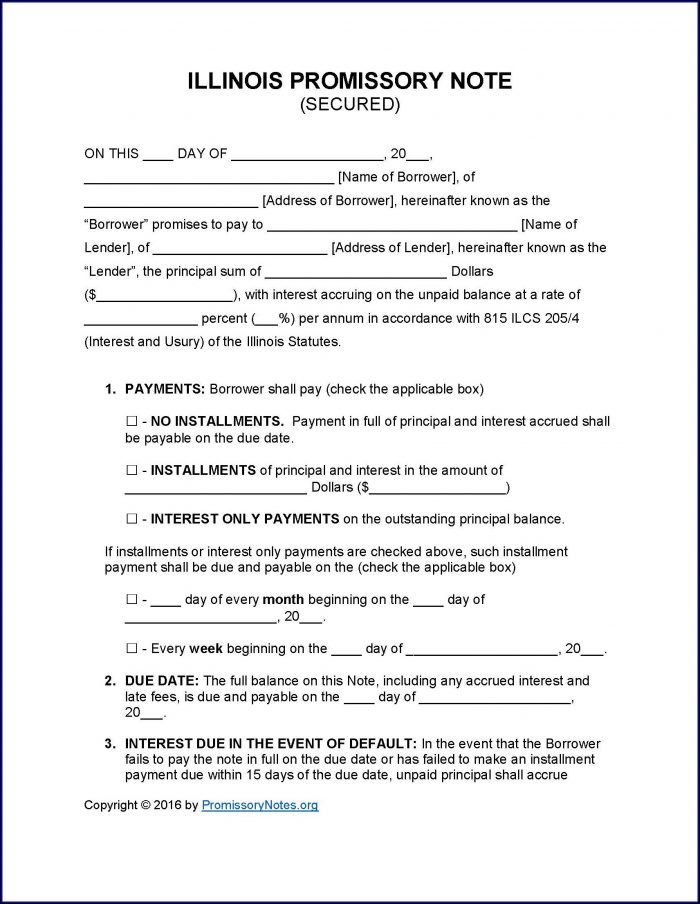 Illinois Secured Promissory Note Template Illinois Secured Promissory Note Template