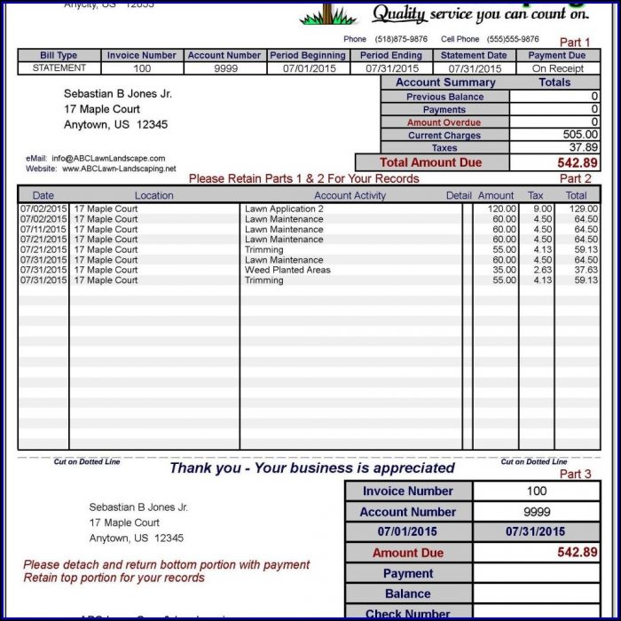 Landscaping Invoice Example Landscaping Invoice Example