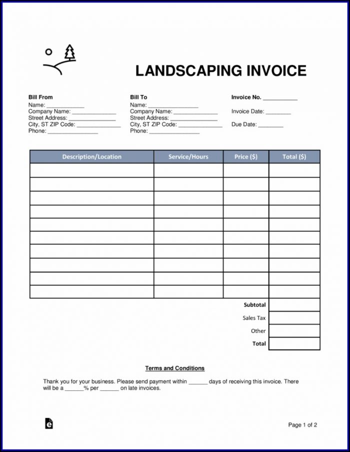 Landscaping Invoice Forms Landscaping Invoice Forms