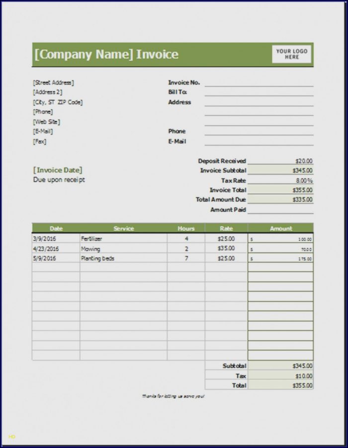 Landscaping Invoice Template Excel Landscaping Invoice Template Excel