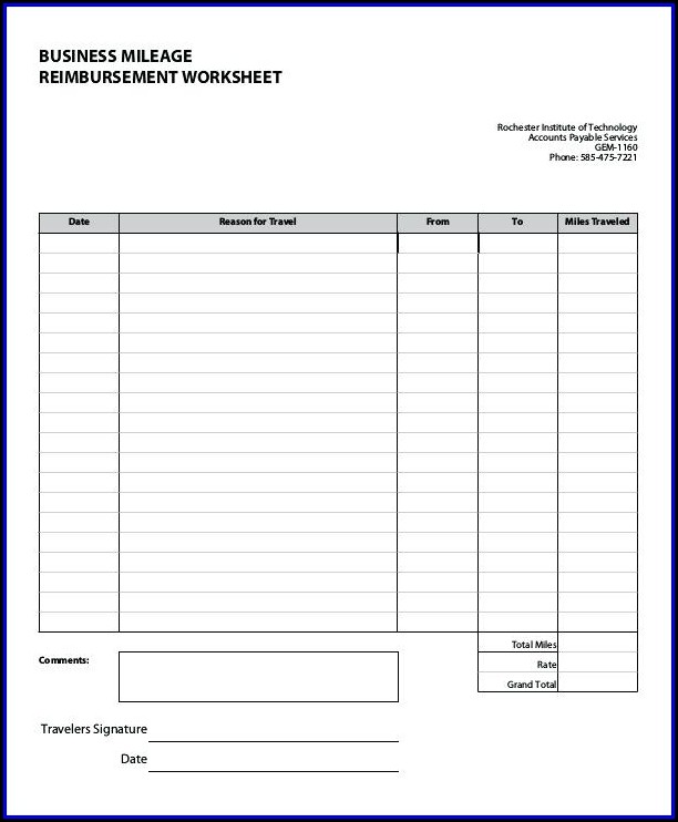 Mileage Reimbursement Template Mileage Reimbursement Template