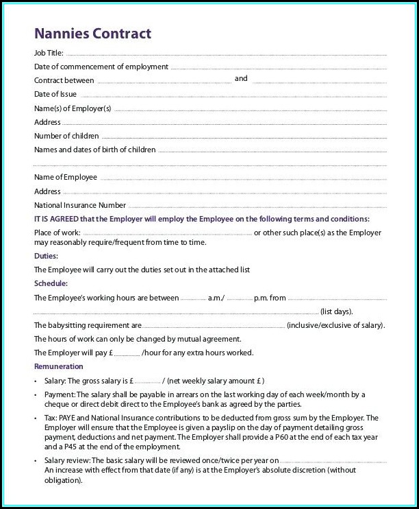 Nanny Contract Template Free Canada Nanny Contract Template Free Canada