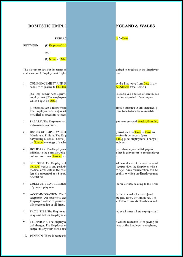 Nanny Contract Template Uk Nanny Contract Template Uk