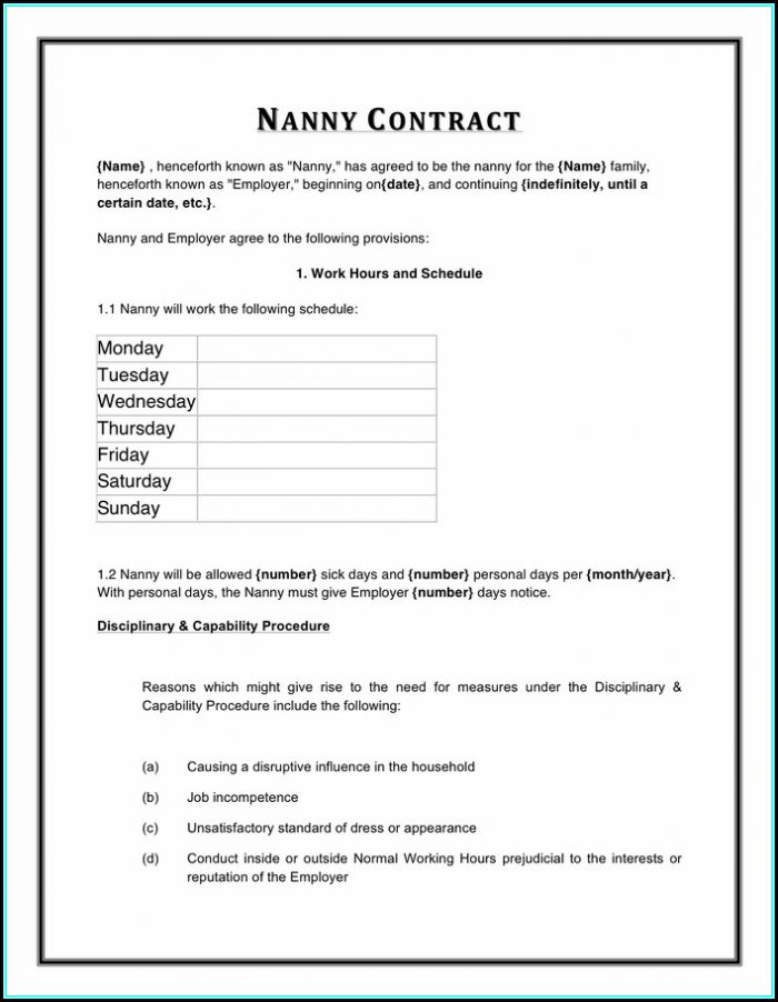 Nanny Contract Template Word Nanny Contract Template Word