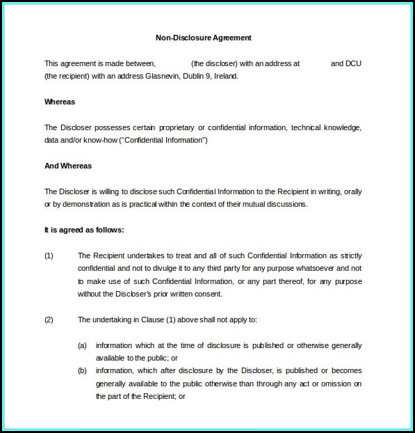 Non Disclosure Agreement Template Word Document Non Disclosure Agreement Template Word Document