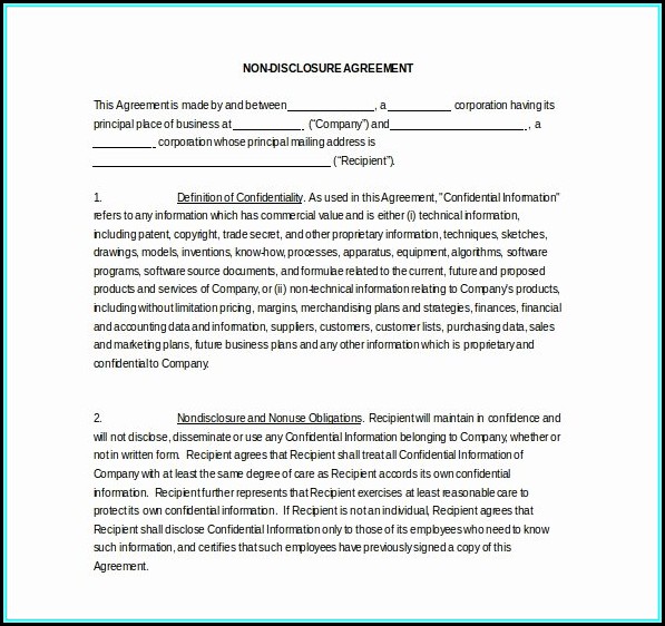 Non Disclosure Agreement Template Word Non Disclosure Agreement Template Word