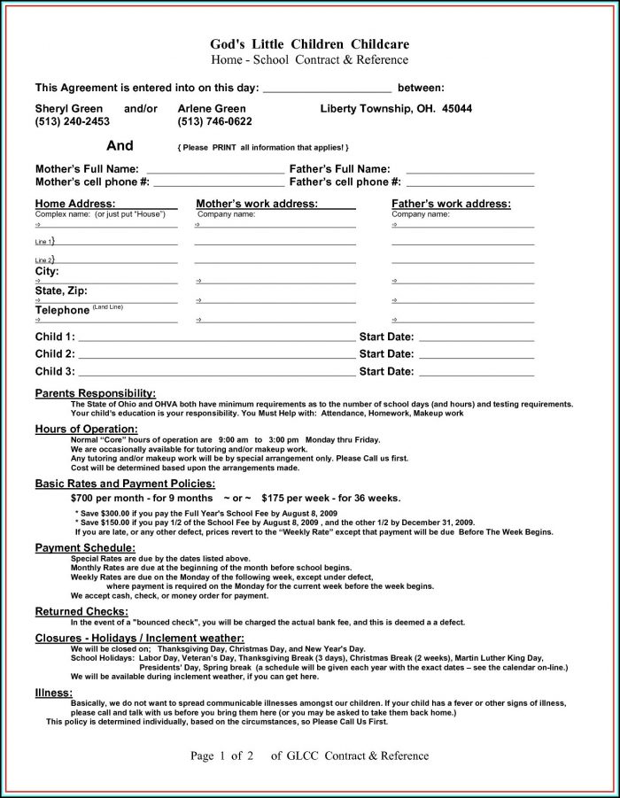 Ontario Home Daycare Contract Template Ontario Home Daycare Contract Template