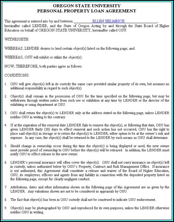 Personal Loan Contract Example Personal Loan Contract Example