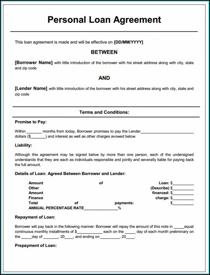 Personal Loan Contract Form Personal Loan Contract Form