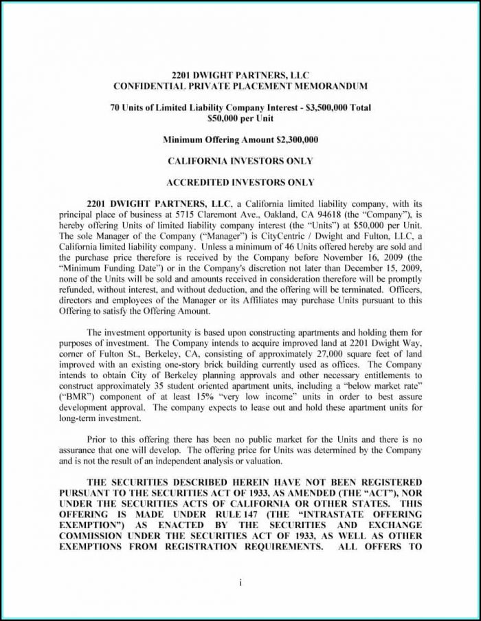 Ppm Private Placement Memorandum Template Ppm Private Placement Memorandum Template