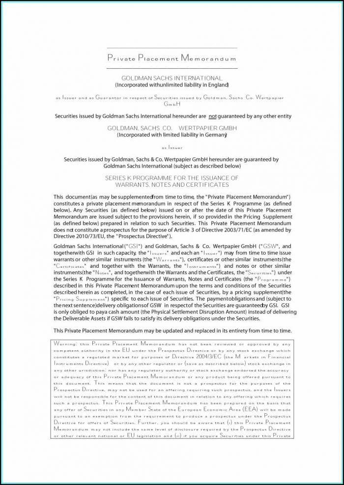 Private Placement Memorandum Template Uk Private Placement Memorandum Template Uk