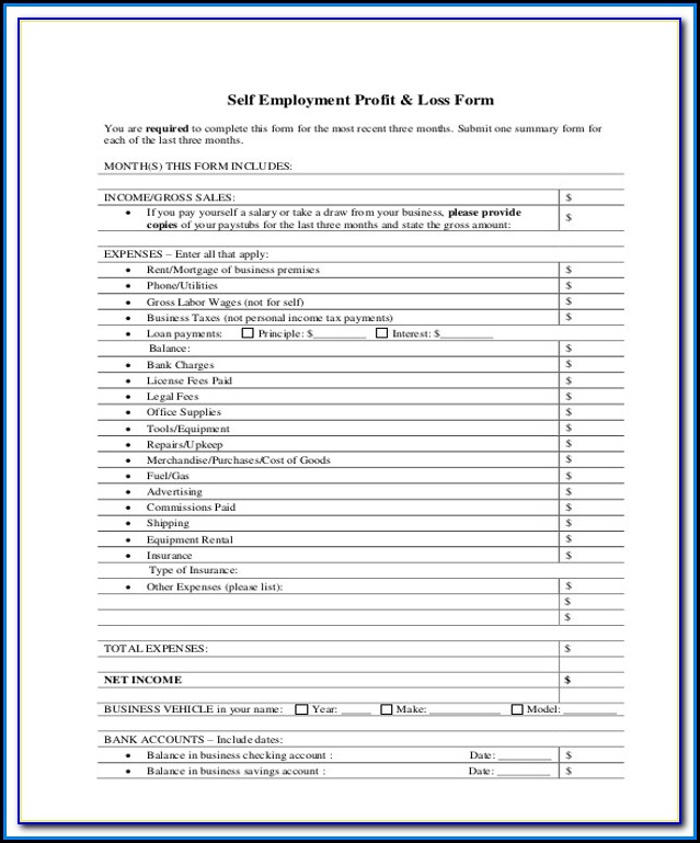 Simple Profit And Loss Form For Self Employed Simple Profit And Loss Form For Self Employed