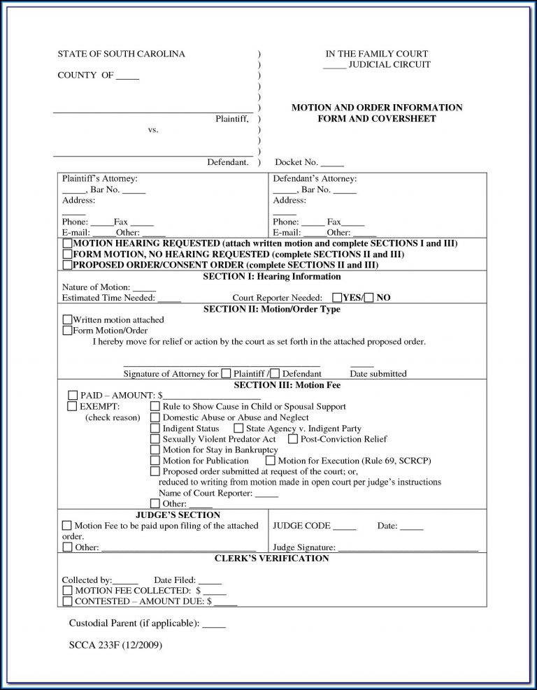South Carolina Divorce Filing Fee Form Resume Examples