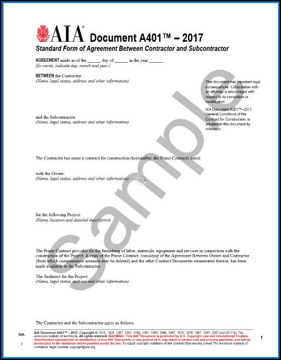 Standard Form Of Agreement Between Contractor And Subcontractor Standard Form Of Agreement Between Contractor And Subcontractor