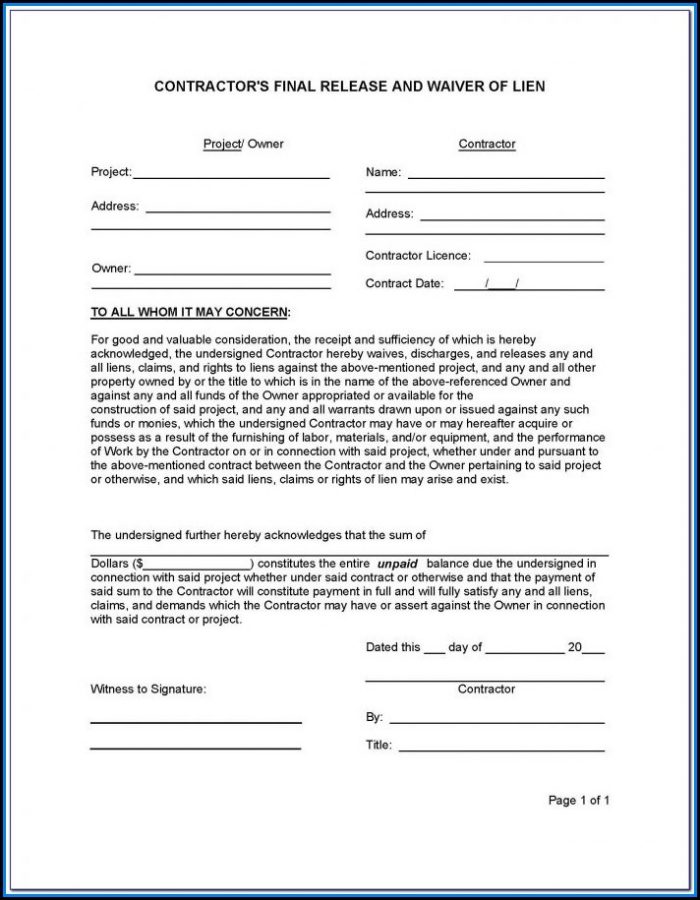 Subcontractor Lien Release Form California Subcontractor Lien Release Form California