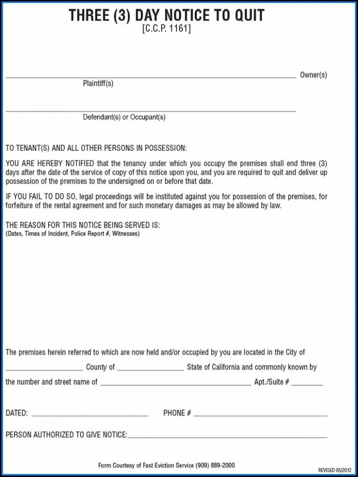 Three Day Eviction Notice Form California Three Day Eviction Notice Form California
