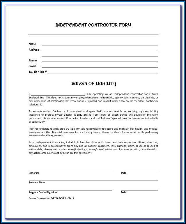 Uninsured Contractor Waiver Form Template Uninsured Contractor Waiver Form Template