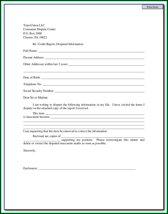 Dispute Credit Report Form Letter Dispute Credit Report Form Letter