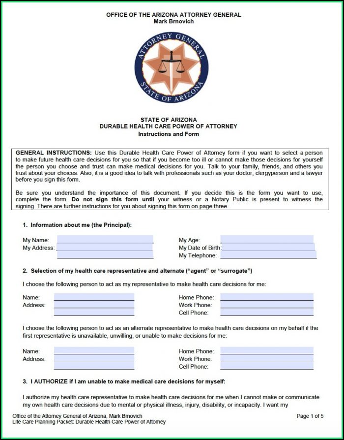 Durable Medical Power Of Attorney Form Arizona Durable Medical Power Of Attorney Form Arizona