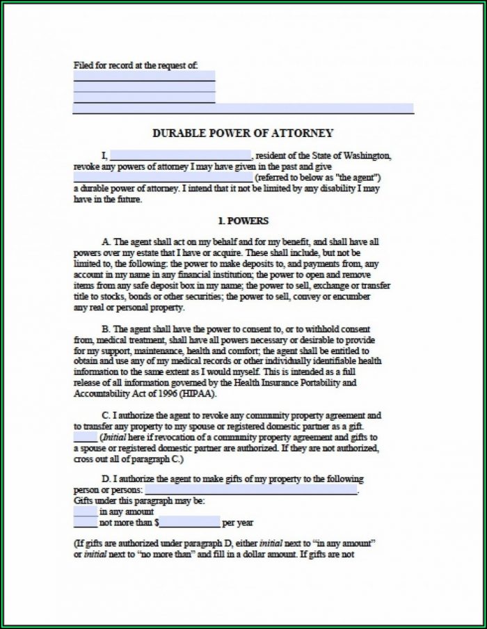 Durable Power Of Attorney Washington State Forms Durable Power Of Attorney Washington State Forms