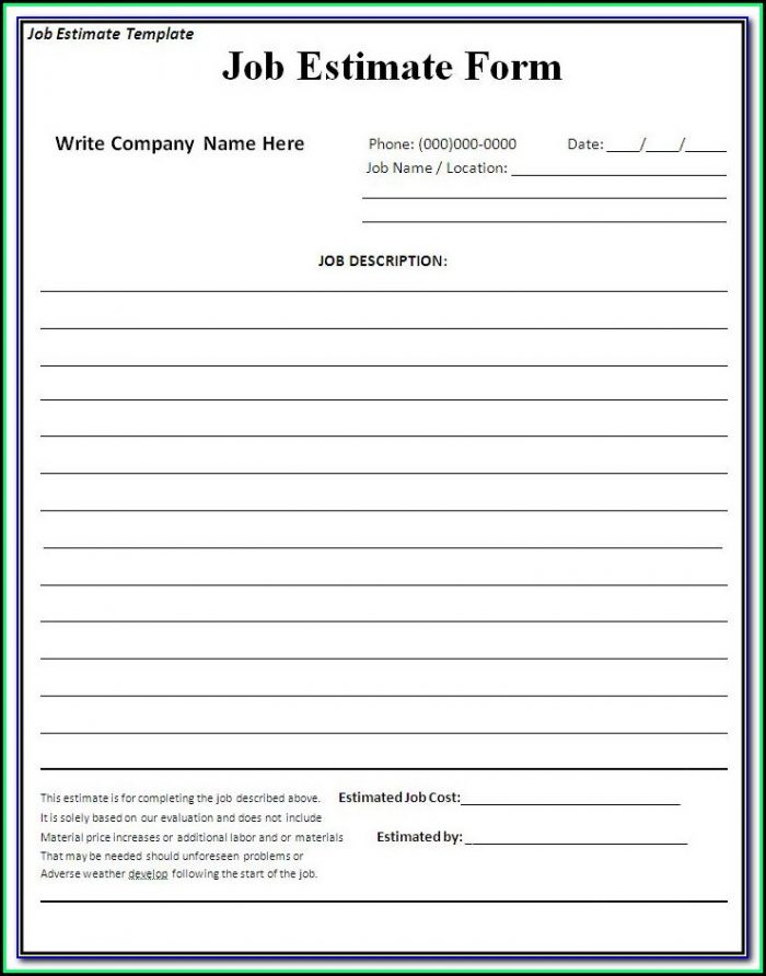 Free Blank Estimate Forms Construction Free Blank Estimate Forms Construction