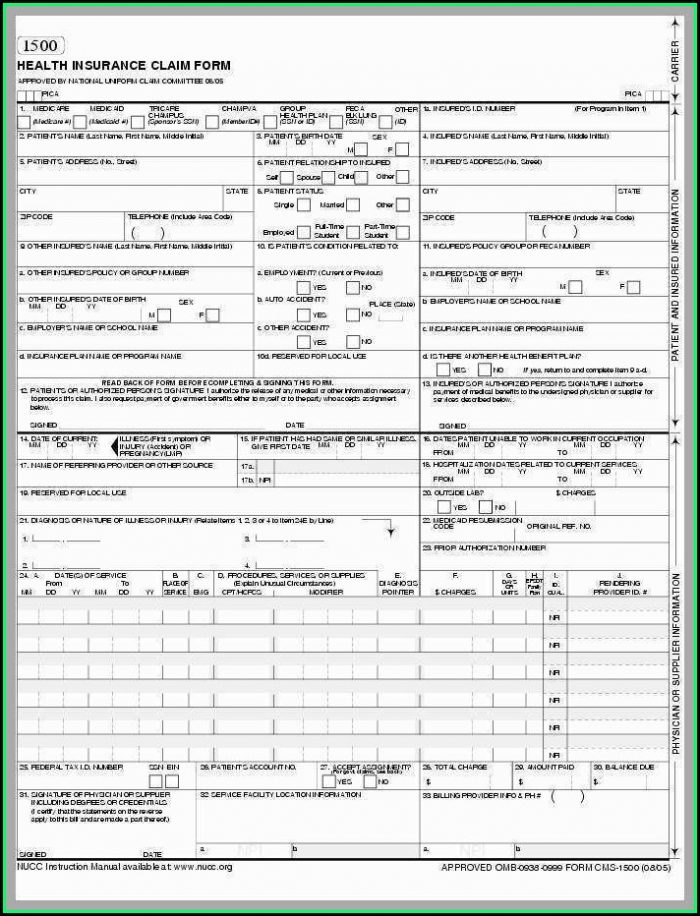 Free Cms 1500 Claim Form Template Free Cms 1500 Claim Form Template