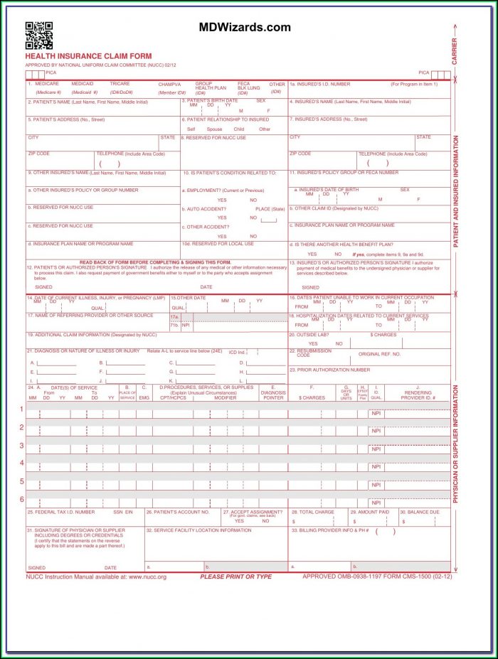 Free Hcfa 1500 Claim Form Template Free Hcfa 1500 Claim Form Template
