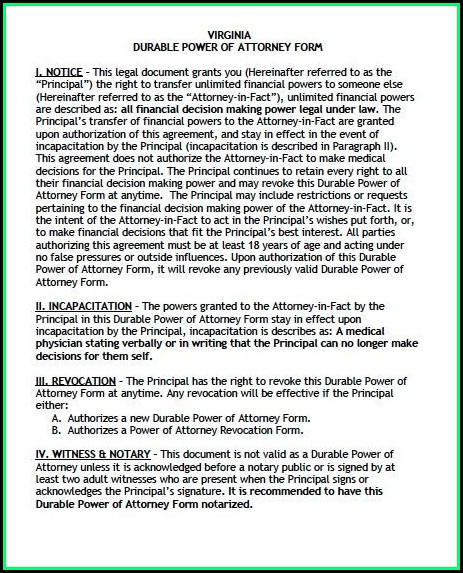 Free Power Of Attorney Form Virginia Free Power Of Attorney Form Virginia