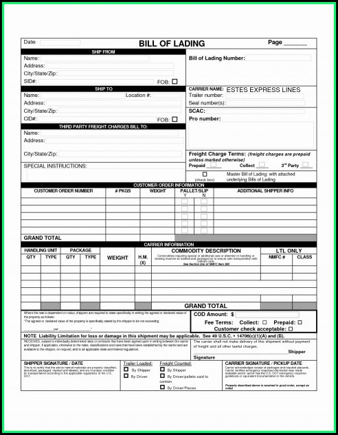 Free Printable Blank Bill Of Lading Form Free Printable Blank Bill Of Lading Form
