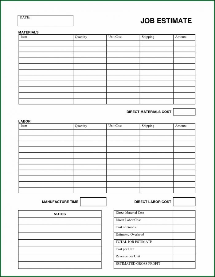 Free Printable Construction Estimate Forms Free Printable Construction Estimate Forms