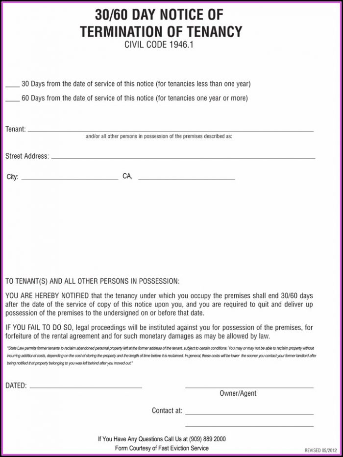 30 Day Eviction Notice Template California 30 Day Eviction Notice Template California