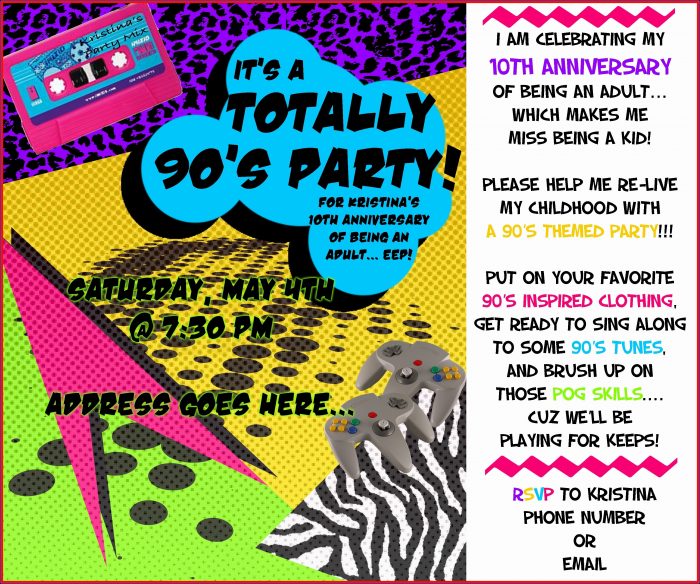 90s Party Invitation Template Free 90s Party Invitation Template Free