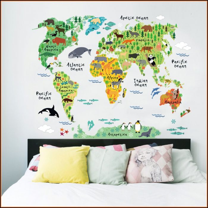 Animal World Map Wall Decal Animal World Map Wall Decal